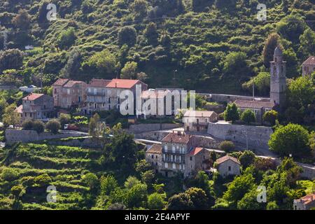 Erhöhte Ansicht der Stadt, Cargiaca, Alta Rocca, Corse-Du-Sud, Korsika, Frankreich Stockfoto