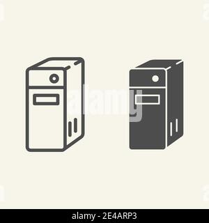 Systemeinheit einer Computerzeile und eines Glyphen-Symbols. Abbildung des PC-Blockvektors isoliert auf Weiß. Design im Server-Design, entwickelt für Web und App Stock Vektor