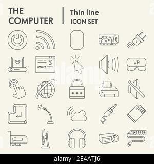 Computer dünne Linie Icon-Set, digitale Symbole Sammlung, Vektor-Skizzen, Logo-Illustrationen, Web-Zeichen lineare Piktogramme Paket isoliert auf weiß Stock Vektor