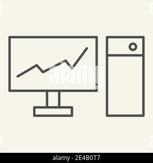 Monitor mit Diagramm auf dem dünnen Strich Symbol. Diagramm auf pc Vektorgrafik isoliert auf Weiß. Diagramm auf Computer Umriss Stil Design, entworfen Stock Vektor