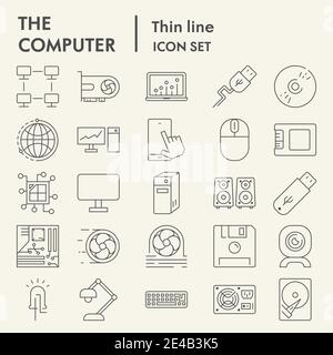 Computer dünne Linie Icon-Set, Gerätesymbole Sammlung, Vektor-Skizzen, Logo-Illustrationen, digitale Zeichen lineare Piktogramme Paket isoliert auf weiß Stock Vektor