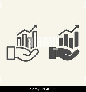 Hand halten Graph Linie und Glyph-Symbol. Wachstumskarte in Palm Vektor-Illustration isoliert auf weiß. Management Outline Style Design, für Web entwickelt Stock Vektor