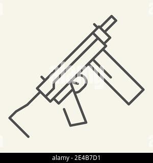 UZI-Symbol für dünne Linien. Waffe Vektor-Illustration isoliert auf weiß. Schusswaffe Umriss Stil Design, für Web und App entwickelt. Eps 10. Stock Vektor