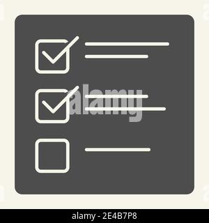 Symbol für die Checkliste. Vektordarstellung in weiß isoliert auflisten. Papier Glyphen Stil Design, für Web und App entwickelt. Eps 10. Stock Vektor