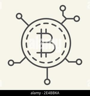 Blockchain-Technologie Thin-Line-Symbol. Bitcoin Kommunikation Vektor-Illustration isoliert auf weiß. Krypto-Münze Chip skizzieren Stil Design, für Stock Vektor