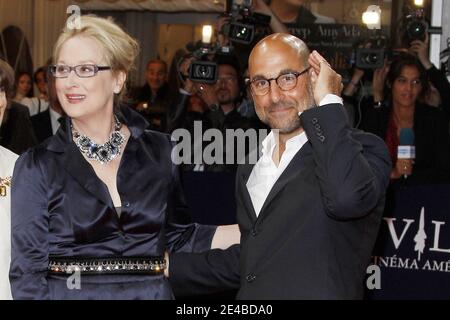 Meryl Streep und Stanley Tucci posieren im Centre International Deauville vor der Vorführung des Films "Julie und Julia" während des 35. Amerikanischen Filmfestivals in Deauville, Normandie, Frankreich, am 5. September 2009. Foto von Denis Guignebourg/ABACAPRESS.COM Stockfoto