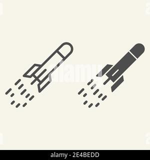 Startlinie und Glyph-Symbol. Raketenstartvektor-Illustration isoliert auf weiß. Weapon Outline Design, entwickelt für Web und App. Eps 10 Stock Vektor