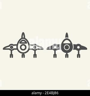 Jet Fighter Frontansicht Linie und Glyph Symbol. Flugzeug Vektor-Illustration isoliert auf weiß. Lufttransport Umriss Stil Design, für Web und entwickelt Stock Vektor