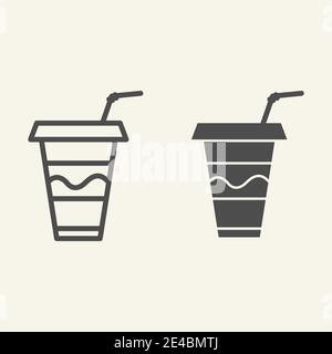 Coffee to go Linie und Glyph Symbol. Drink to go Vektorgrafik isoliert auf weiß. Takeaway Cup Outline Design, für Web und App entwickelt. Eps Stock Vektor