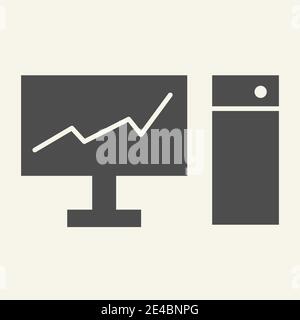 Monitor mit Diagramm auf dem Bildschirm durchgehende Symbol. Diagramm auf pc Vektorgrafik isoliert auf Weiß. Diagramm auf Computer-Glyphe-Stil-Design, entworfen für Stock Vektor