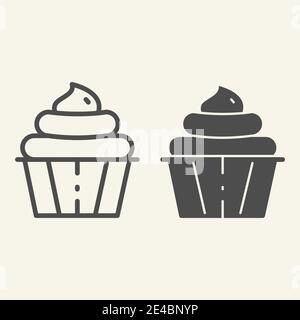 Cupcake-Linie und Glyphe-Symbol. Süßwaren Vektor-Illustration isoliert auf weiß. Sweets Umriss Stil Design, für Web und App entwickelt. Eps 10. Stock Vektor