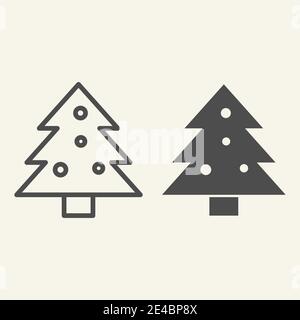 Weihnachtsbaum Linie und solide Symbol. Dekoriert Urlaub Firtree skizzieren Stil Piktogramm auf weißem Hintergrund. Neues Jahr Zeichen für mobile Konzept und Web Stock Vektor
