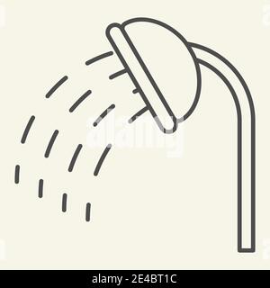 Symbol für die dünne Linie der Dusche. Duschkopf mit Wassertropfen Symbol, Umriss Stil Piktogramm auf beigem Hintergrund. Duschschild für mobiles Konzept und Web Stock Vektor