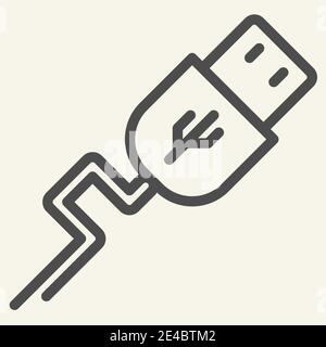 Symbol für USB-Leitung. Vektorgrafik auf Weiß übertragen. Design im Kabelkonturstil für Web und App. Eps 10. Stock Vektor