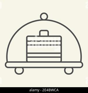 Gepäckstück auf einem schmalen Symbol. Reise Koffer Transport Symbol, skizzieren Stil Piktogramm auf beigem Hintergrund. Gepäckschild für mobiles Konzept Stock Vektor