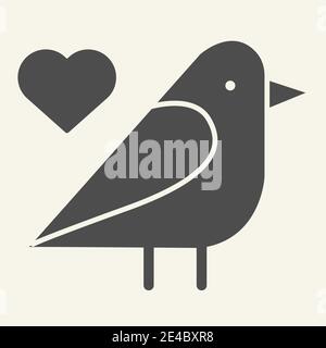 Symbol für ausgestorben Spatz-Vogel. Kleiner finchlike Vogel mit Herz Symbol Glyphen Stil Piktogramm auf weißem Hintergrund. Dove Silhouette für mobile Konzept und Web Stock Vektor