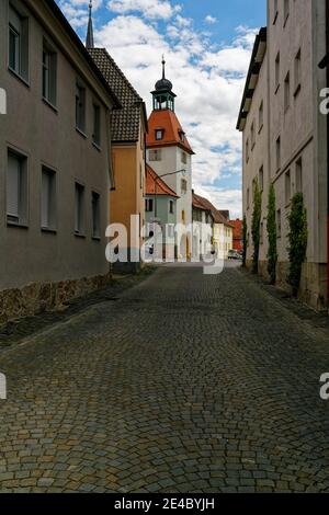 Rathaus mit Stephanskirche im historischen Zentrum von Marktsteft am Main, Kreis Kitzingen, Unterfranken, Franken, Bayern, Deutschland Stockfoto