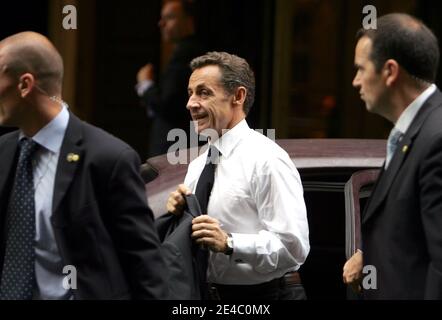 Der französische Präsident Nicolas Sarkozy kehrt am 21. September 2009 in das Carlyle Hotel in New York City, NY, USA zurück. Foto von Charles Guerin/ABACAPRESS.COM Stockfoto