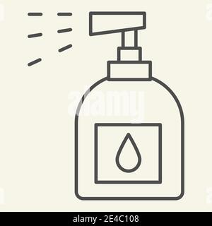 Symbol für dünne Linien von Haushaltschemikalien. Sprühflasche Symbol, Umriss Stil Piktogramm auf beigem Hintergrund. Plastikflasche zur Reinigung Schild für mobile Stock Vektor
