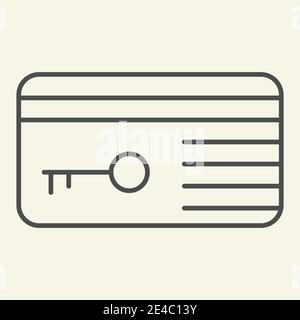 Dünnes Symbol für die Schlüsselkarte. Hotel elektronische Zimmer Schlüsselkarte Symbol, Umriss Stil Piktogramm auf beigem Hintergrund. Elektronische Kunststoff-Pass-Zeichen für mobile Stock Vektor