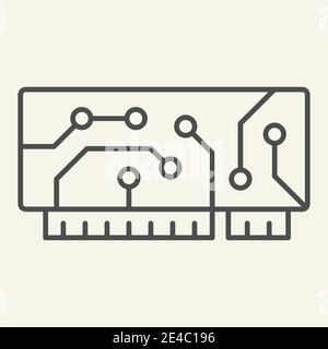Microchip-Symbol für dünne Linien. Vektordarstellung des Schaltkreises auf Weiß isoliert. Motherboard Outline Style Design, für Web und App entwickelt. Eps 10. Stock Vektor