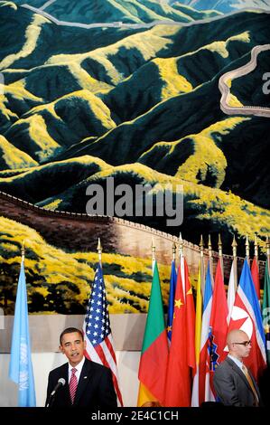 US-Präsident Barack Obama nimmt an einem Mittagessen während der Generalversammlung der Vereinten Nationen im UN-Hauptquartier in New York, NY, am 23. September 2009 Teil. Foto von Olivier Douliery /ABACAPRESS.COM (im Bild: Barack Obama ) Stockfoto