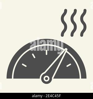 Symbol für hohe Temperatur bei Heiz- oder Kühlsteuerung. Thermostat-Symbol, Glyphen-Piktogramm auf beigem Hintergrund. Anzeigetafel Klimaregleranzeige Stock Vektor