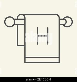 Handtuch auf Aufhänger dünne Linie Symbol. Badetuch mit Buchstabe H Symbol, Umriss Stil Piktogramm auf beigem Hintergrund. Hotel Textil Schild für mobile Stock Vektor