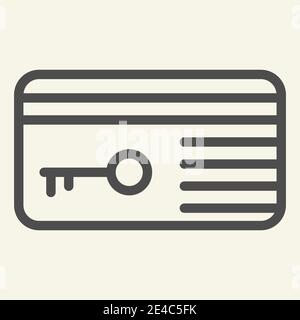 Leitungssymbol der Schlüsselkarte. Hotel elektronische Zimmer Schlüsselkarte Symbol, Umriss Stil Piktogramm auf beigem Hintergrund. Elektronisches Plastikpassschild für mobiles Konzept Stock Vektor