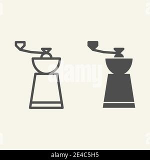 Kaffeemühle Linie und solide Symbol. Kaffeemühle Symbol, Umriss Stil Piktogramm auf beigem Hintergrund. Schleifschild für mobiles Konzept und Webdesign Stock Vektor