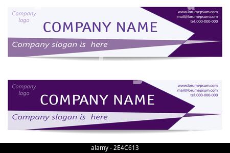 Banner-Vorlagen in Violett gesetzt. Business Headers. Geometrisches Design für Corporate Identity. Vektor-Layout für Banner, Visitenkarte, Promotion, Werbung Stock Vektor