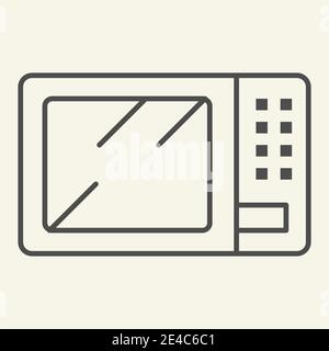Symbol für dünne Mikrowellen-Linien. Symbol für Mikrowellenherd, Umriss-Piktogramm auf beigem Hintergrund. Küche Elektroherd Schild für mobiles Konzept und Stock Vektor