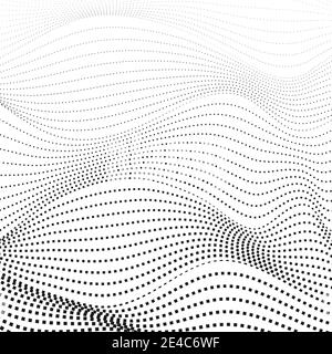 Monochromes op Art Design. Schwarze gepunktete, eckige Linien. Abstrakter Hintergrund, verformte Kurven. Vektor-Halbtonmuster. Konzept im Industriestil. EPS10 Stock Vektor