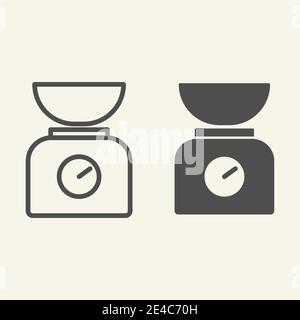 Küchenwaage mit Schüssel Linie und solide Symbol. Küchenmessgerät Symbol, Umriss Stil Piktogramm auf beigem Hintergrund. Waage Zeichen für Stock Vektor