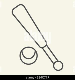 Baseball dünne Linie Symbol. Sport Fledermaus und Ball Umriss Stil Piktogramm auf beigem Hintergrund. Baseballausrüstung für mobiles Konzept und Webdesign. Vektor Stock Vektor