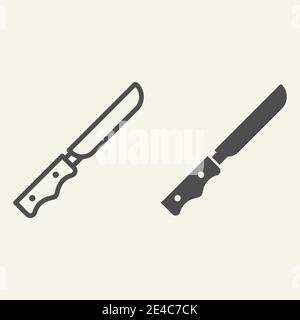 Messerschnur und durchgehende Symbole. Küchenmesser zum Kochen Symbol, skizzieren Stil Piktogramm auf beigem Hintergrund. Küchengeräte und Ausrüstung Zeichen für Stock Vektor