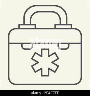 Symbol für die dünne Linie des medizinischen Beutels. Krankenhaus Arzt erste Hilfe Box umreißen Stil Piktogramm auf weißem Hintergrund. Medizin Brust oder erste-Hilfe-Kit für mobile Stock Vektor