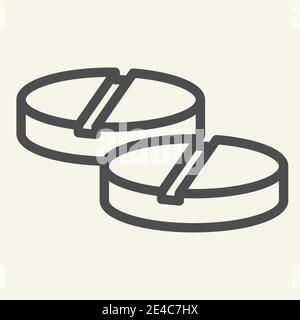 Symbol für die Zeile Pillen. Runde medizinische Medikamente skizzieren Stil Piktogramm auf weißem Hintergrund. Zwei Tablette Painkiller Dosis für mobile Konzept und Web-Design. Vektor Stock Vektor