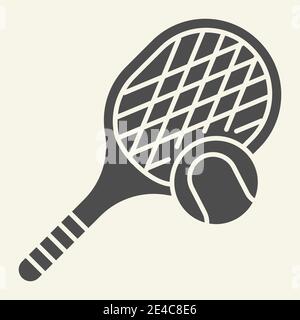 Solide Tennisikone. Tennisschläger und Ball Glyph Stil Piktogramm auf beigem Hintergrund. Fitnessaktivitätsschilder für mobiles Konzept und Webdesign. Vektor Stock Vektor