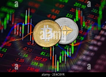 Bitcoin Kryptowährung Digital Bit Coin BTC Währung Technologie Business Internet Konzept Stockfoto