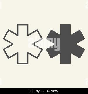 Medizinisches Zeichen Stern des Lebens Linie und solide Symbol. Krankenhaus Krankenwagen Stern skizzieren Stil Piktogramm auf weißem Hintergrund. Medizin-Logo für mobiles Konzept Stock Vektor