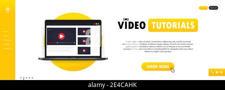 Illustration für Video-Tutorials. Webinar ansehen, Video online auf Laptop streamen. Stock Vektor