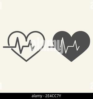 Herzschlaglinie und durchgehende Symbole. Kardiogramm Life Line Outline Stil Piktogramm auf weißem Hintergrund. Herzpuls für mobiles Konzept und Webdesign Stock Vektor