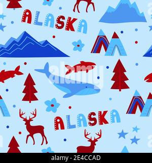 USA Kollektion. Vektor-Illustration von Alaska Thema. Zustandssymbole - nahtloses Muster Stock Vektor