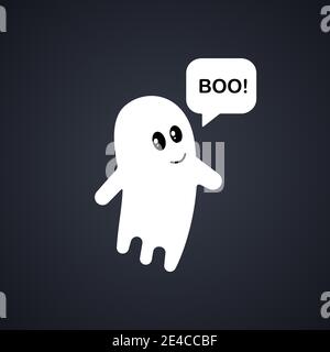 Ghost-Banner. Niedlicher Halloween Geist mit Sprechblase. Boo. Frohe Halloween. Stock Vektor