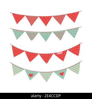 Set von Flagge Girlande Valentinstag Feier, romantisches Design isoliert auf weißem Hintergrund. Dreieckige Form, ornamentale Festdekoration. Vektor-il Stock Vektor