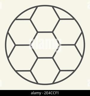 Symbol für dünne Linien des Fußballs. Fußballball Umriss Stil Piktogramm auf beigem Hintergrund. Sport- und Freizeitschilder für mobiles Konzept und Webdesign Stock Vektor