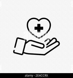 Hand mit Herz-Symbol in schwarz. Wohltätigkeitskonzept. Stock Vektor