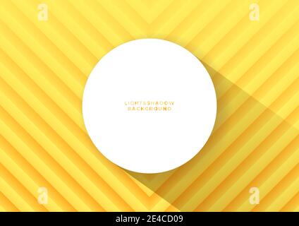 Gelbe Welle 3d Wand und blank weiß rund mit langen Schatten. Hintergrund der Vorlage für Produkt oder Werbung. Stock Vektor