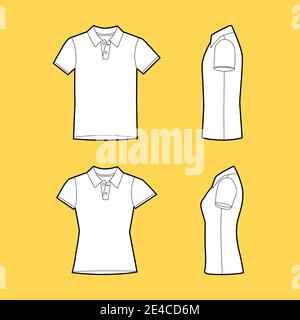 Herren- und Damen-Polo-T-Shirt vorne und Seitenansicht Vorlage. Stock Vektor
